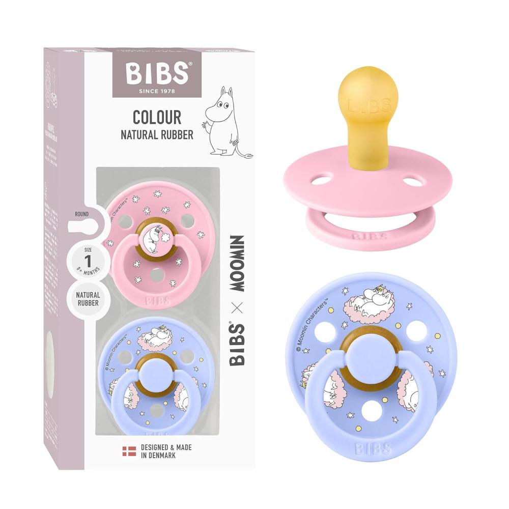 image:imageBIBS Colour Moomins Pacifier 2Pack BPA Free Pacifier Round Nipple Natural Rubber Latex Made in Denmark Size 2 618 Months IvorySageBaby Pink Hush