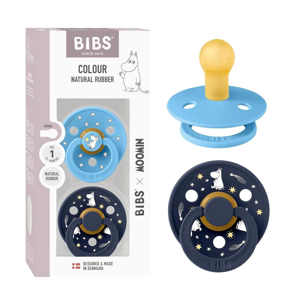 image:imageBIBS Colour Moomins Pacifier 2Pack BPA Free Pacifier Round Nipple Natural Rubber Latex Made in Denmark Size 2 618 Months IvorySageBreeze Deep Space