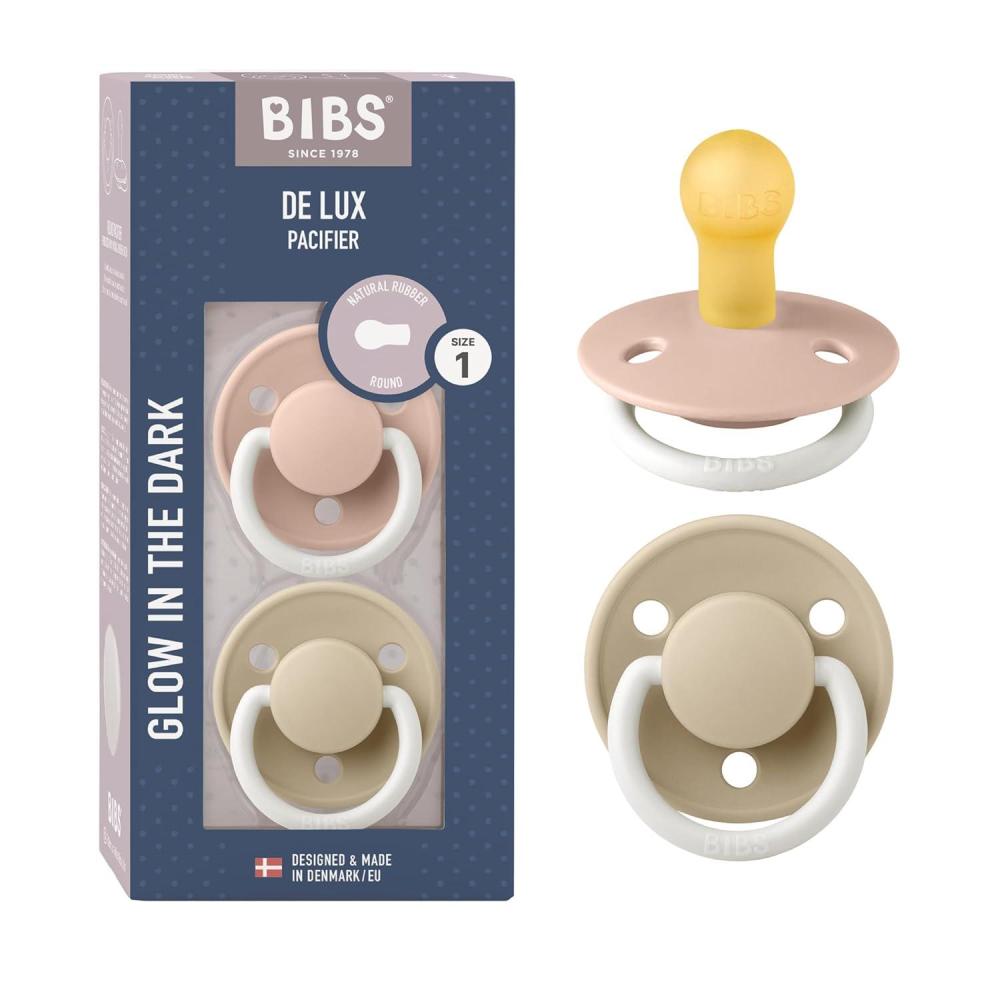 image:imageBIBS De Lux Baby Pacifier 2Pack Made in Denmark BPA Free Dummy Soother Round Nipple Natural Rubber Latex Size 1 06 Months SageHunter GreenBlush NightVanilla Night
