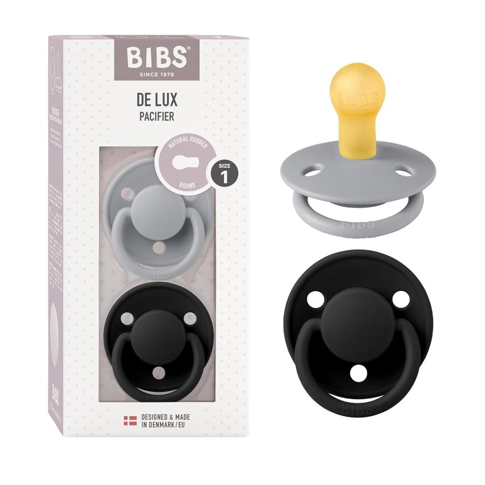 image:imageBIBS De Lux Baby Pacifier 2Pack Made in Denmark BPA Free Dummy Soother Round Nipple Natural Rubber Latex Size 1 06 Months SageHunter GreenCloudBlack