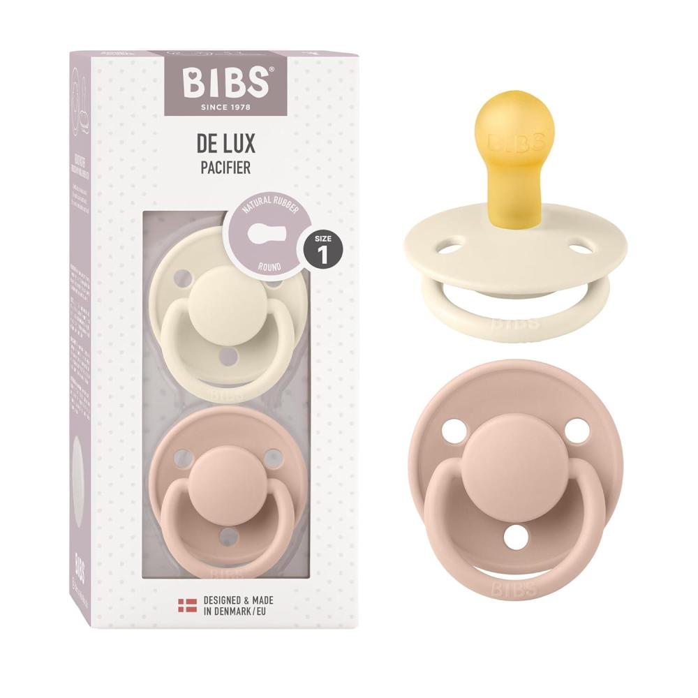 image:imageBIBS De Lux Baby Pacifier 2Pack Made in Denmark BPA Free Dummy Soother Round Nipple Natural Rubber Latex Size 1 06 Months SageHunter GreenIvoryBlush