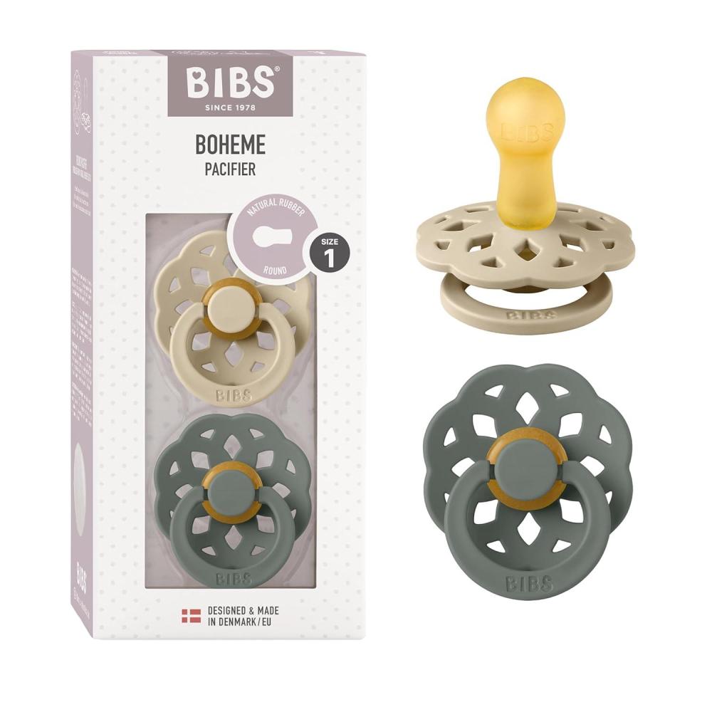 image:imageBIBS Pacifiers 06 Months Boheme Collection 2Pack BPAFree Round Nipple Nautral Rubber Latex Made in Denmark VanillaPineVanilla Pine