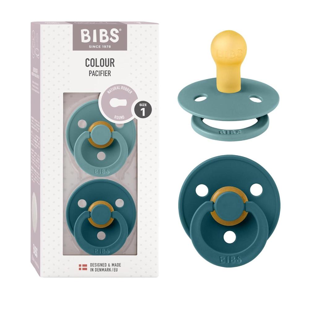 image:imageBIBS Pacifiers Colour Collection Natural Rubber Baby Pacifier Round Nipple Set of 2 BPAFree Soothers Made in Denmark 0 Month Pack of 2 Island SeaForest Lake