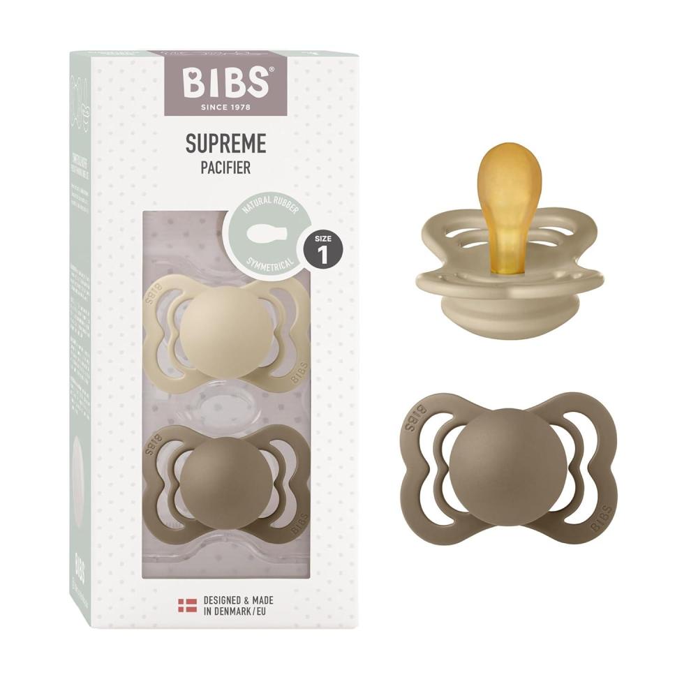 image:imageBIBS Supreme Baby Pacifier 2Pack Made in Denmark BPA Free Dummy Soother Symmetrical Nipple Natural Rubber Latex Size 1 06 Months Ivory BlushVanilla Dark Oak
