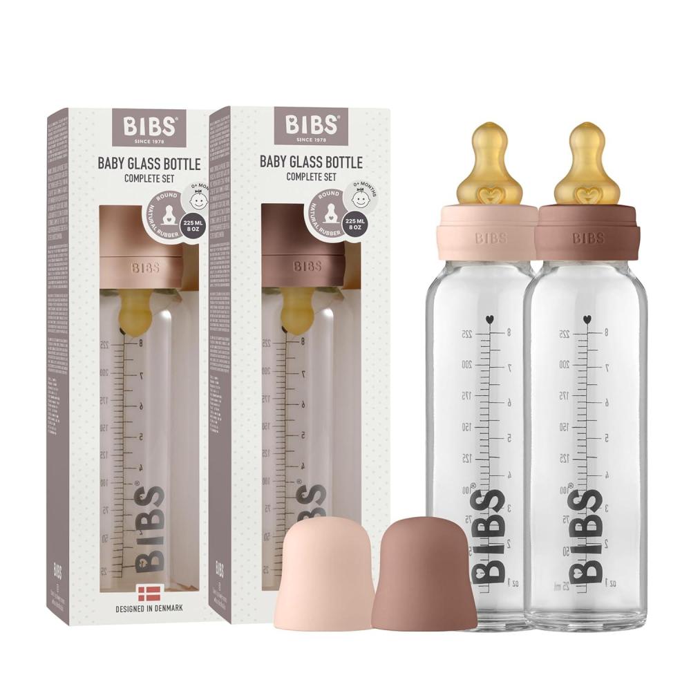 image:imageBibs Baby Glass Bottle AntiColic Borosilicate Glass Bottles Natural Vented Round Natural Rubber Latex Nipple Consistent Flow Rate 76 oz225 ml 2 Pack BlushWoodchuck