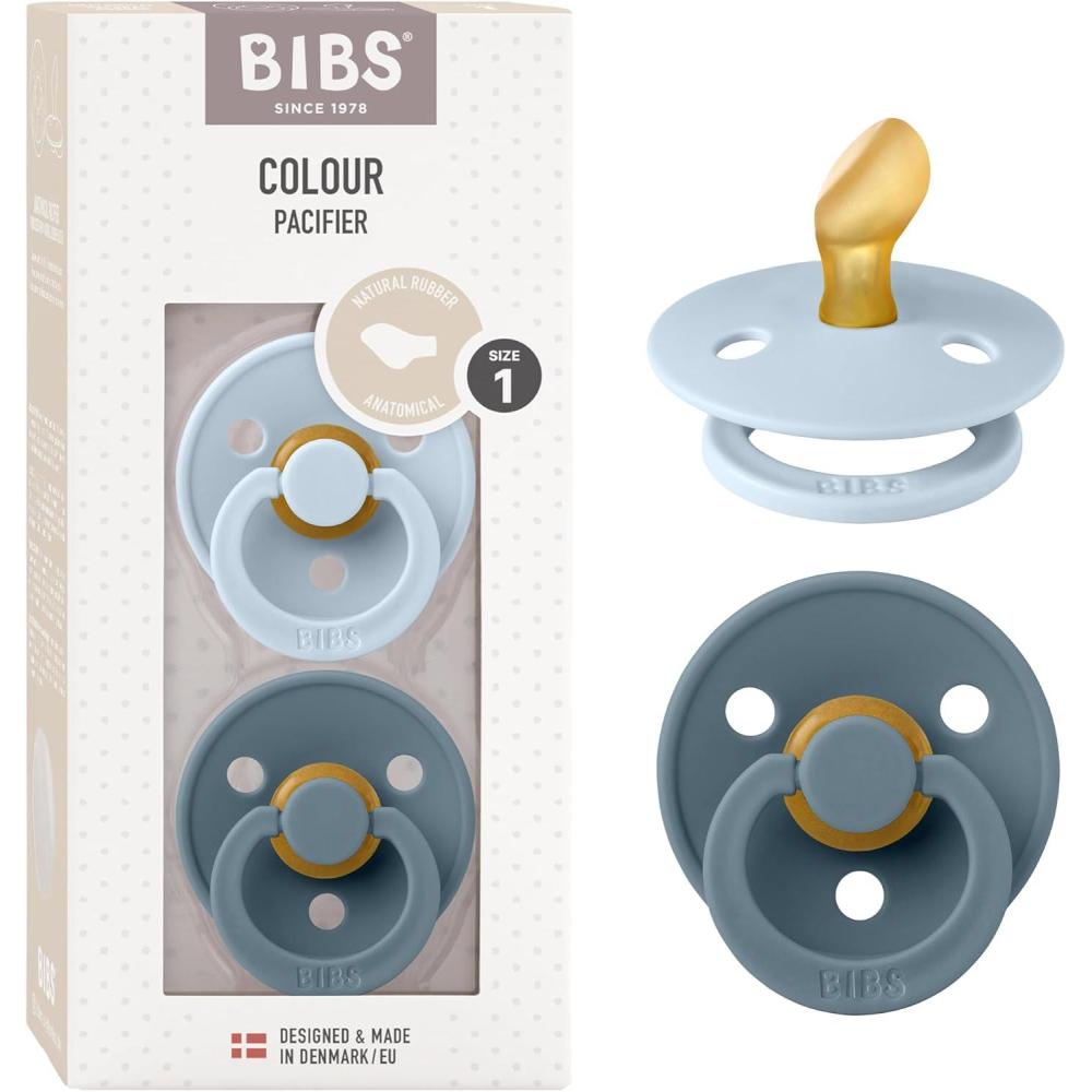 image:imageBibs Pacifiers Color Collection Set of 2 BPAFree Latex Pacifiers Made in Europe Round Nipple Baby PacifierBaby Blue Petrol