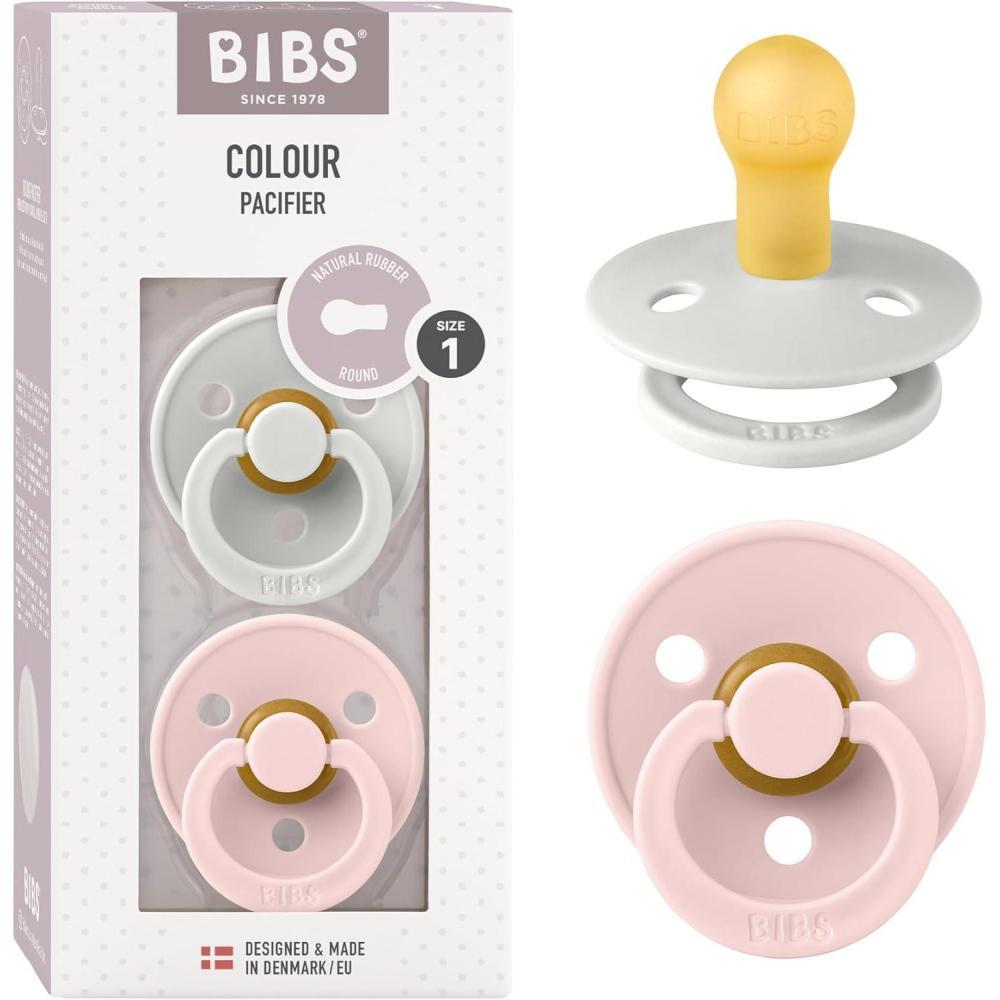 image:imageBibs Pacifiers Color Collection Set of 2 BPAFree Latex Pacifiers Made in Europe Round Nipple Baby PacifierBlossom Haze
