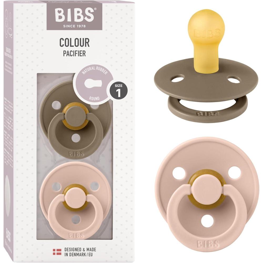 image:imageBibs Pacifiers Color Collection Set of 2 BPAFree Latex Pacifiers Made in Europe Round Nipple Baby PacifierBlush Dark Oak