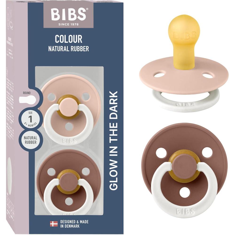 image:imageBibs Pacifiers Color Collection Set of 2 BPAFree Latex Pacifiers Made in Europe Round Nipple Baby PacifierBlush Glow Woodchuck Glow