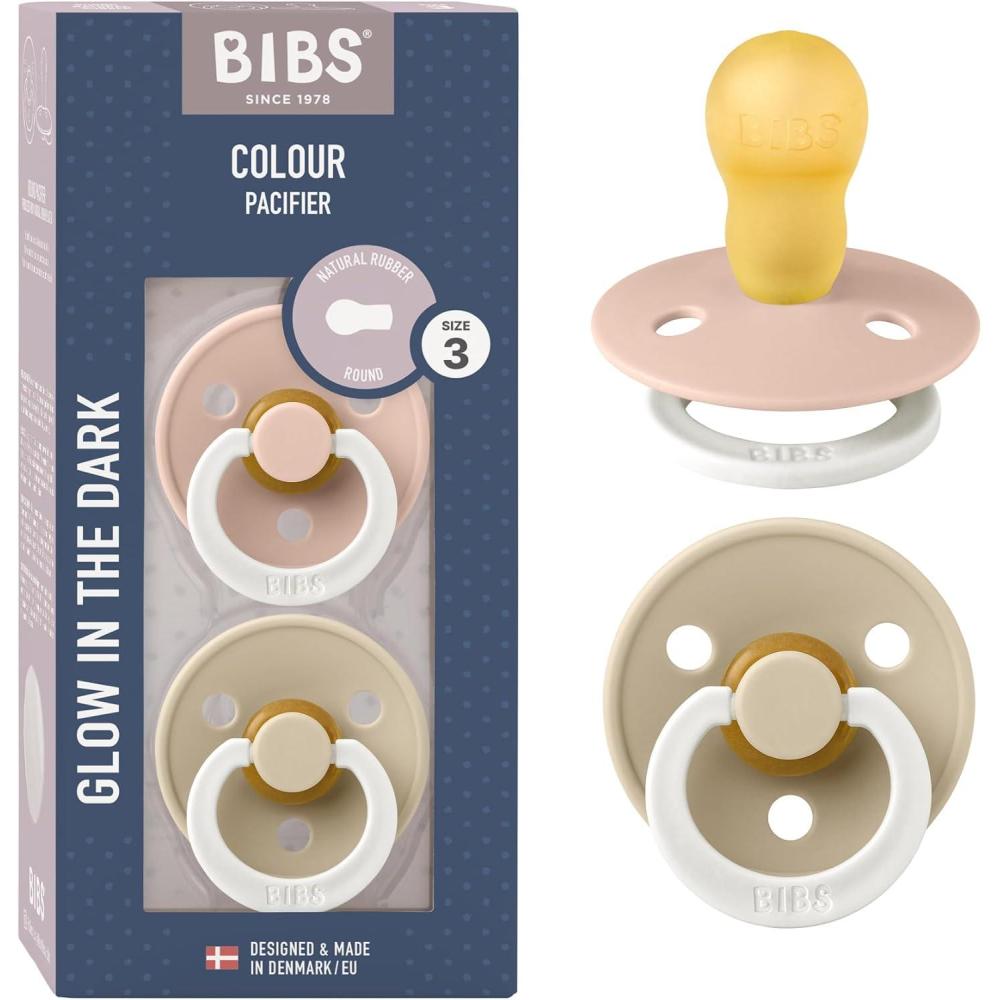 image:imageBibs Pacifiers Color Collection Set of 2 BPAFree Latex Pacifiers Made in Europe Round Nipple Baby PacifierBlush NIGHT Vanilla NIGHT