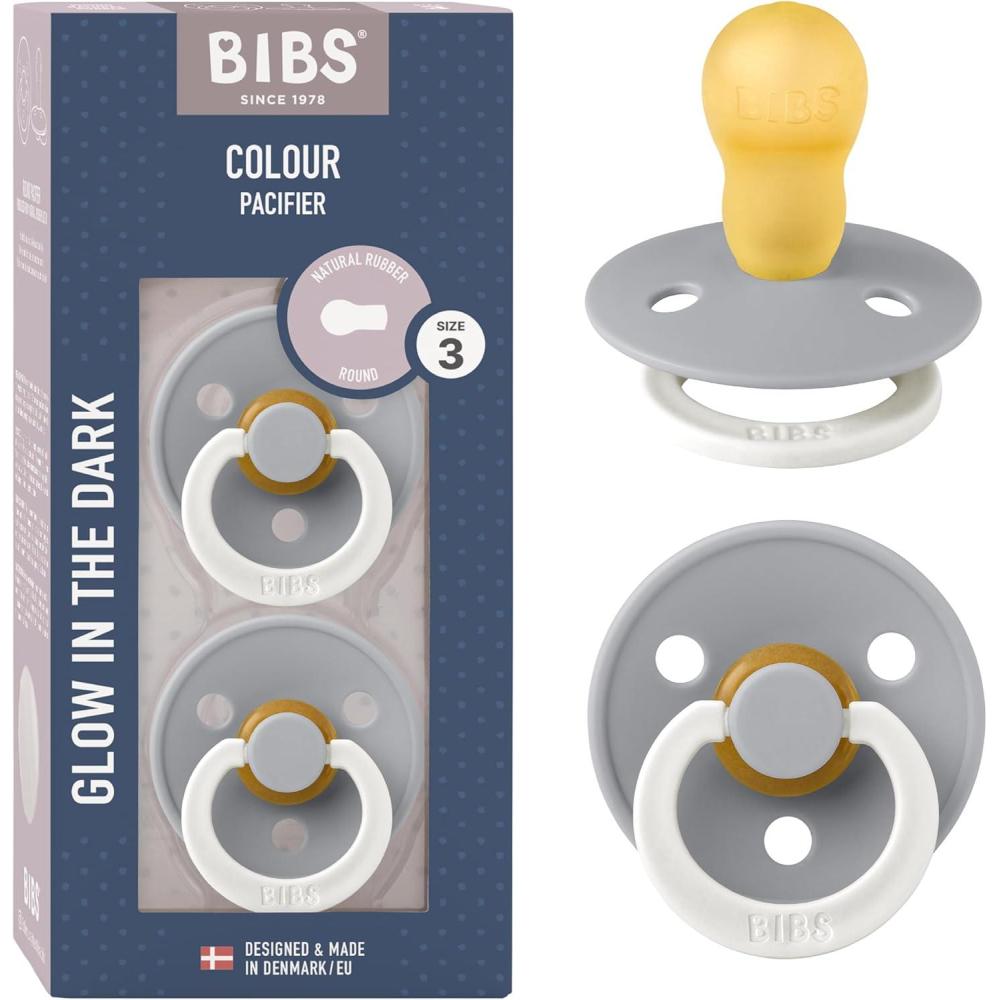 image:imageBibs Pacifiers Color Collection Set of 2 BPAFree Latex Pacifiers Made in Europe Round Nipple Baby PacifierCloud Night