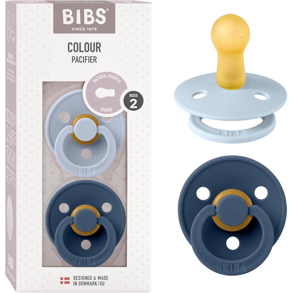 image:imageBibs Pacifiers Color Collection Set of 2 BPAFree Latex Pacifiers Made in Europe Round Nipple Baby PacifierDusty Blue Steel Blue