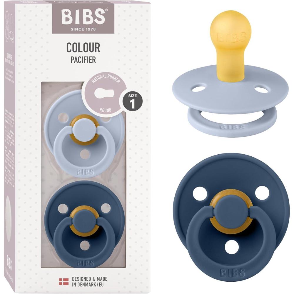 image:imageBibs Pacifiers Color Collection Set of 2 BPAFree Latex Pacifiers Made in Europe Round Nipple Baby PacifierDusty BlueSteel Blue