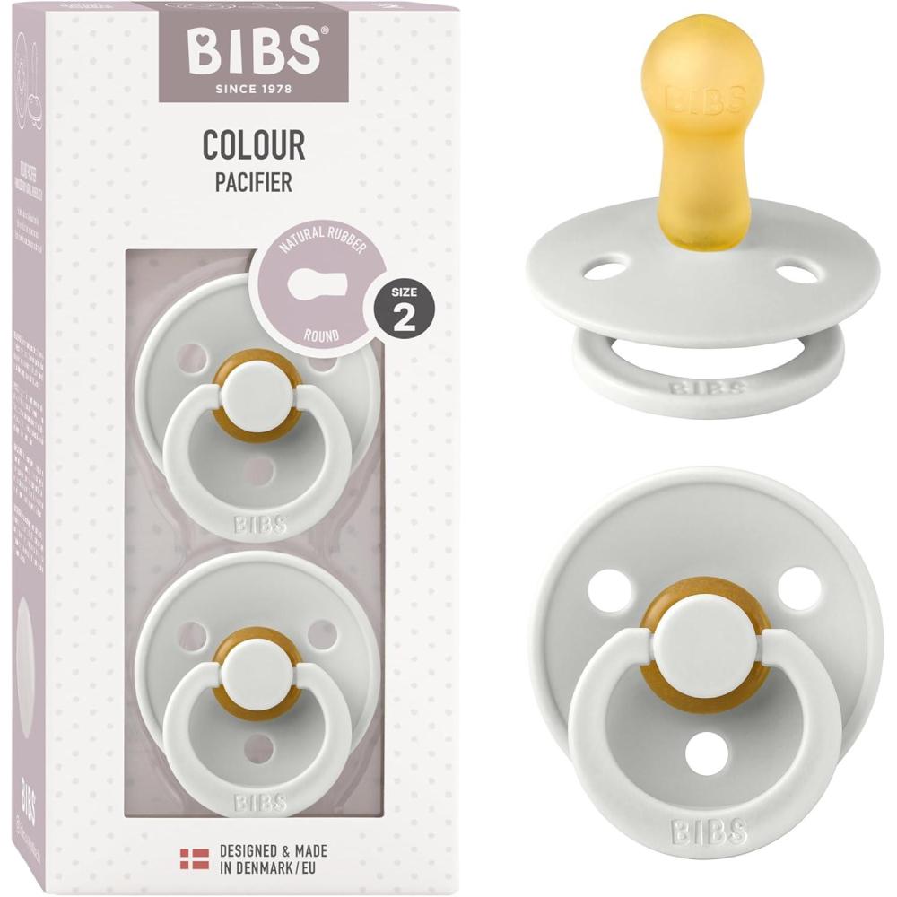 image:imageBibs Pacifiers Color Collection Set of 2 BPAFree Latex Pacifiers Made in Europe Round Nipple Baby PacifierHaze