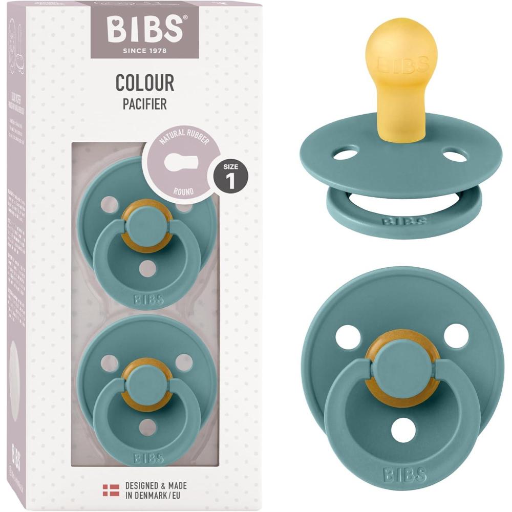 image:imageBibs Pacifiers Color Collection Set of 2 BPAFree Latex Pacifiers Made in Europe Round Nipple Baby PacifierIsland Sea