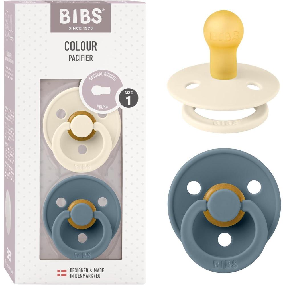 image:imageBibs Pacifiers Color Collection Set of 2 BPAFree Latex Pacifiers Made in Europe Round Nipple Baby PacifierIvory Petrol