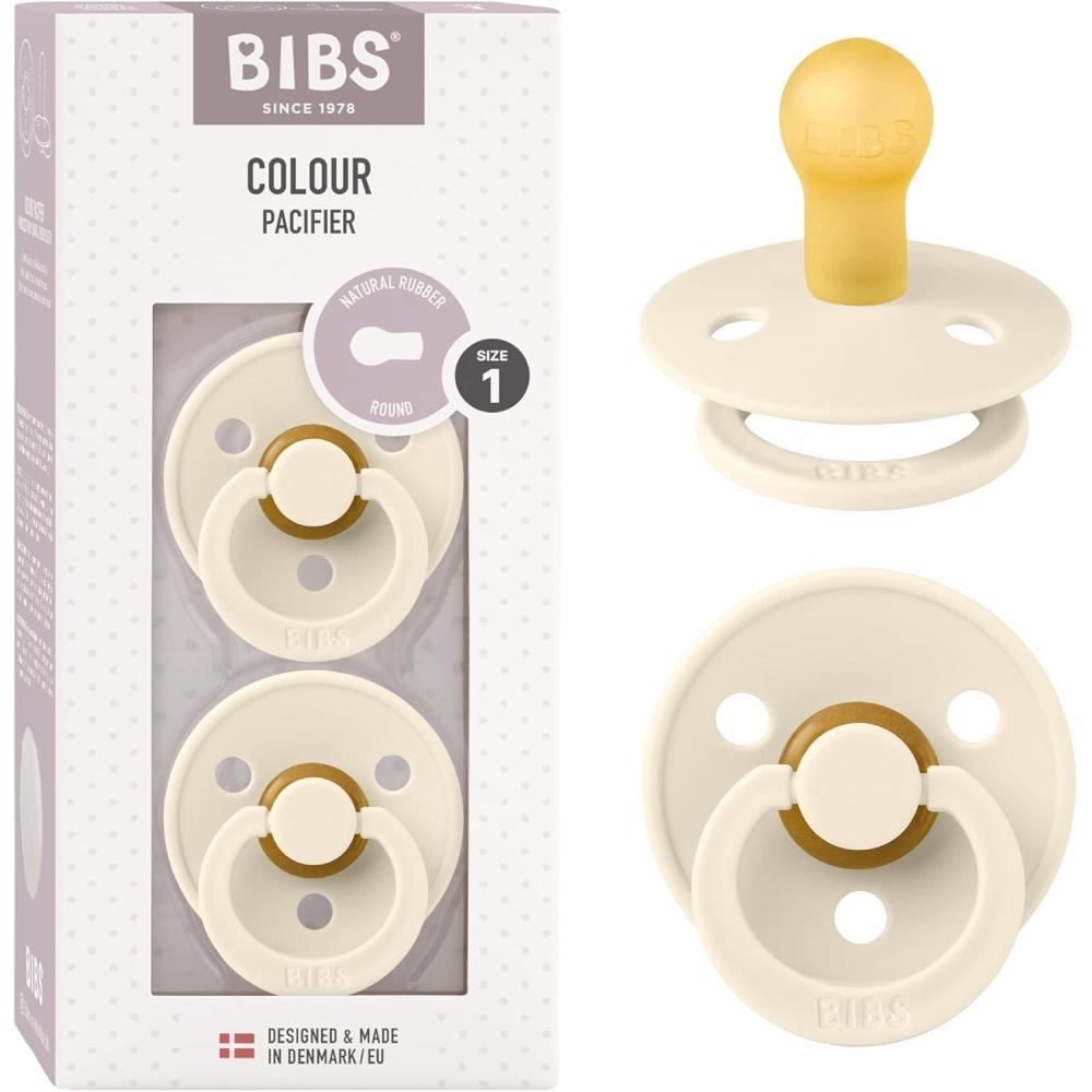 image:imageBibs Pacifiers Color Collection Set of 2 BPAFree Latex Pacifiers Made in Europe Round Nipple Baby PacifierIvory