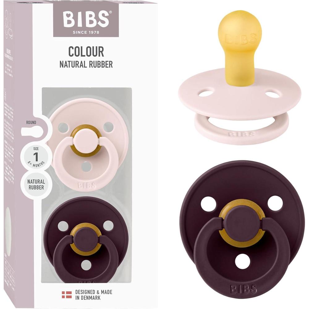 image:imageBibs Pacifiers Color Collection Set of 2 BPAFree Latex Pacifiers Made in Europe Round Nipple Baby PacifierPetal Plum