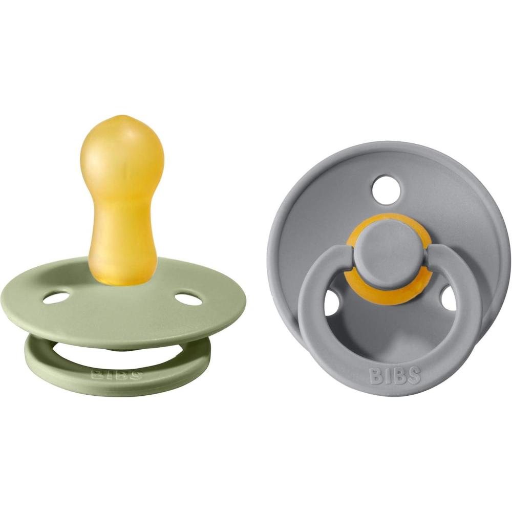 image:imageBibs Pacifiers Color Collection Set of 2 BPAFree Latex Pacifiers Made in Europe Round Nipple Baby PacifierSage Cloud