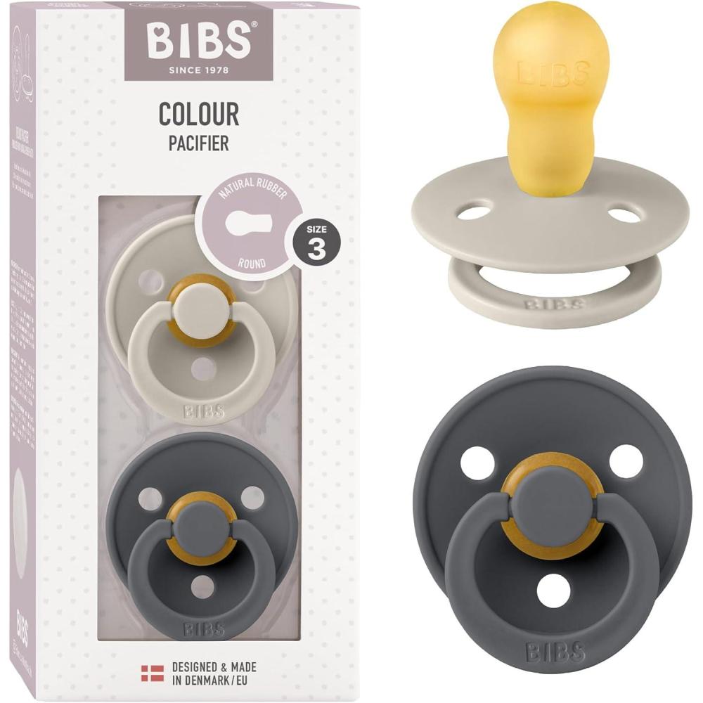 image:imageBibs Pacifiers Color Collection Set of 2 BPAFree Latex Pacifiers Made in Europe Round Nipple Baby PacifierSand Iron