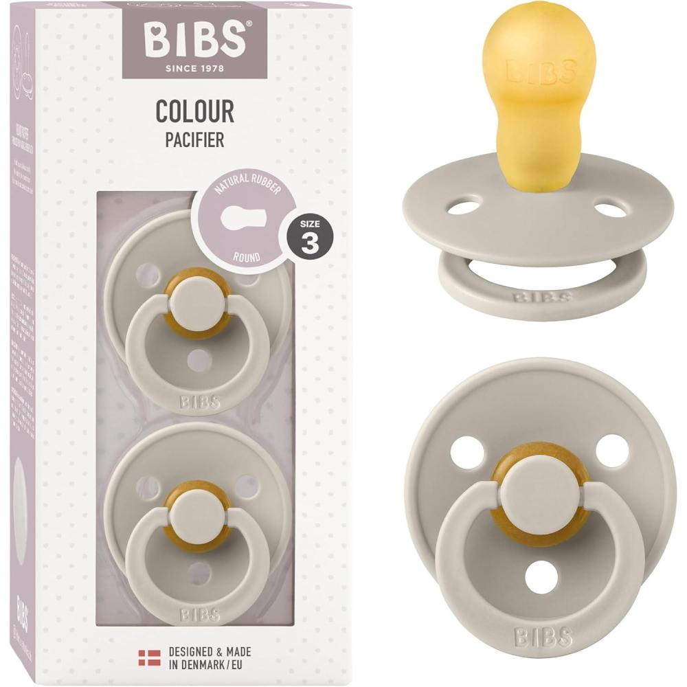 image:imageBibs Pacifiers Color Collection Set of 2 BPAFree Latex Pacifiers Made in Europe Round Nipple Baby PacifierSand