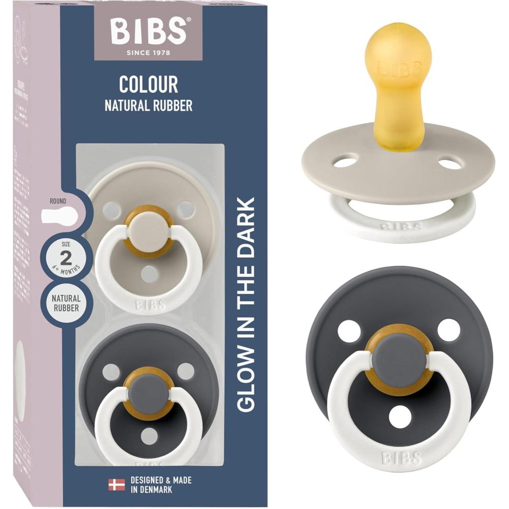image:imageBibs Pacifiers Color Collection Set of 2 BPAFree Latex Pacifiers Made in Europe Round Nipple Baby PacifierSand Glow Iron Glow
