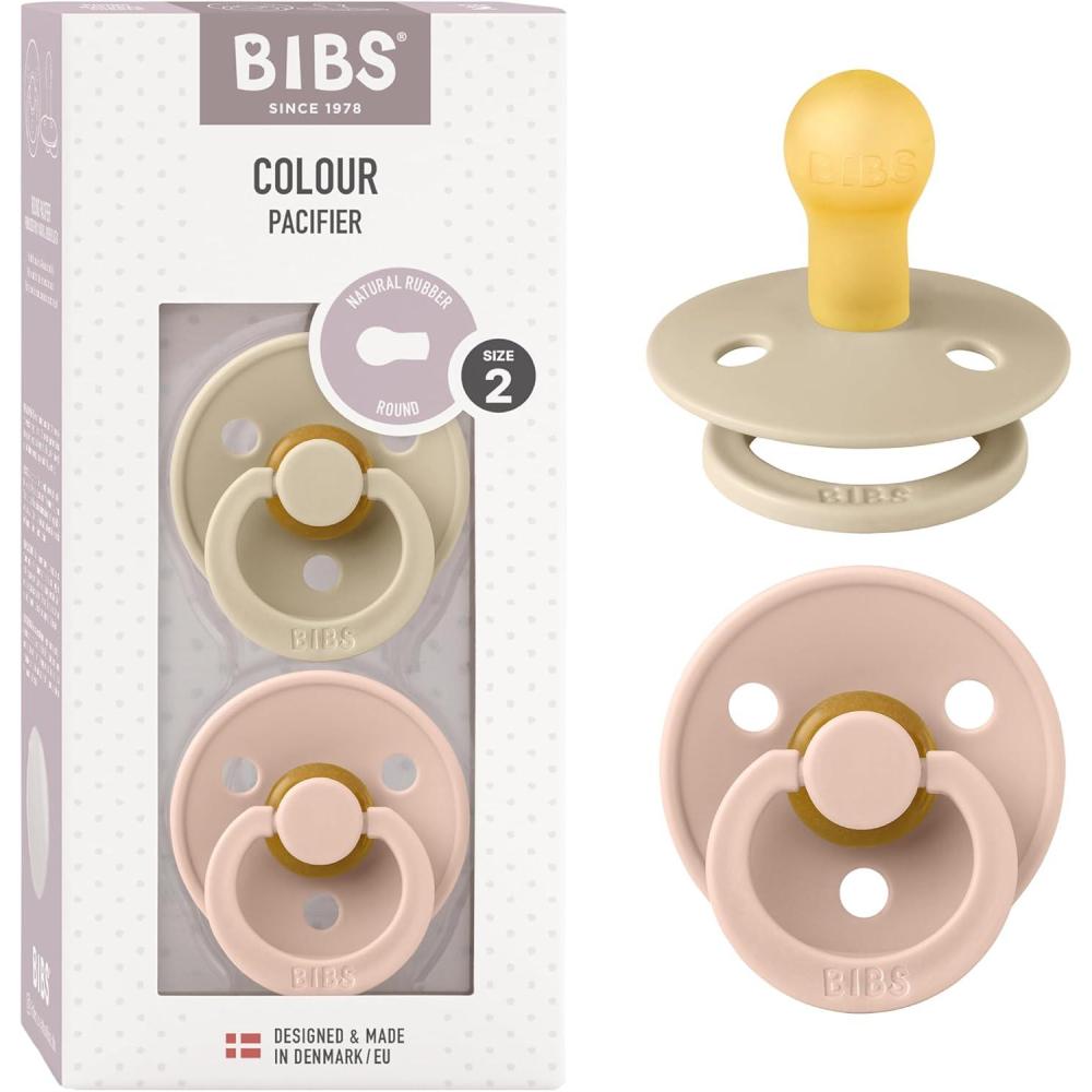 image:imageBibs Pacifiers Color Collection Set of 2 BPAFree Latex Pacifiers Made in Europe Round Nipple Baby PacifierVanilla Blush