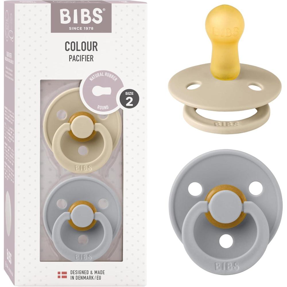 image:imageBibs Pacifiers Color Collection Set of 2 BPAFree Latex Pacifiers Made in Europe Round Nipple Baby PacifierVanilla Cloud