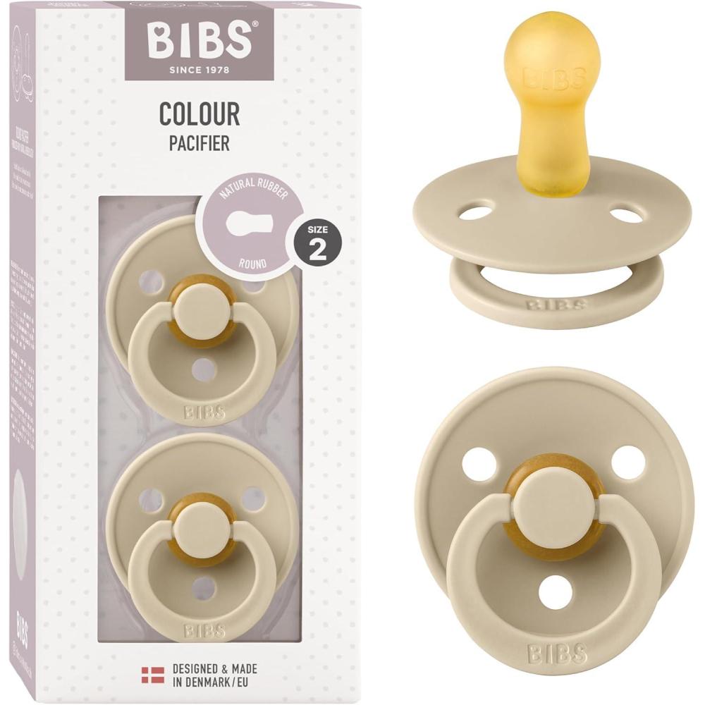 image:imageBibs Pacifiers Color Collection Set of 2 BPAFree Latex Pacifiers Made in Europe Round Nipple Baby PacifierVanilla