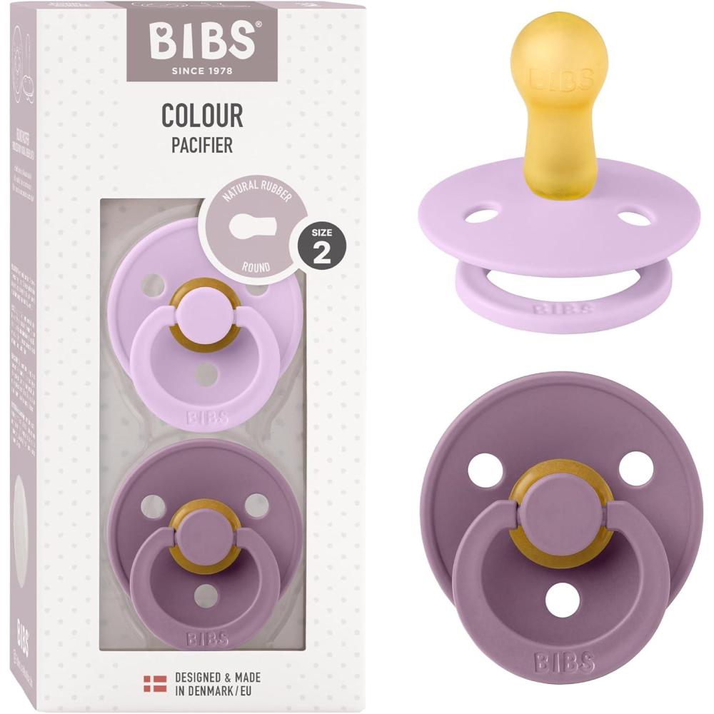 image:imageBibs Pacifiers Color Collection Set of 2 BPAFree Latex Pacifiers Made in Europe Round Nipple Baby PacifierViolet Sky Mauve