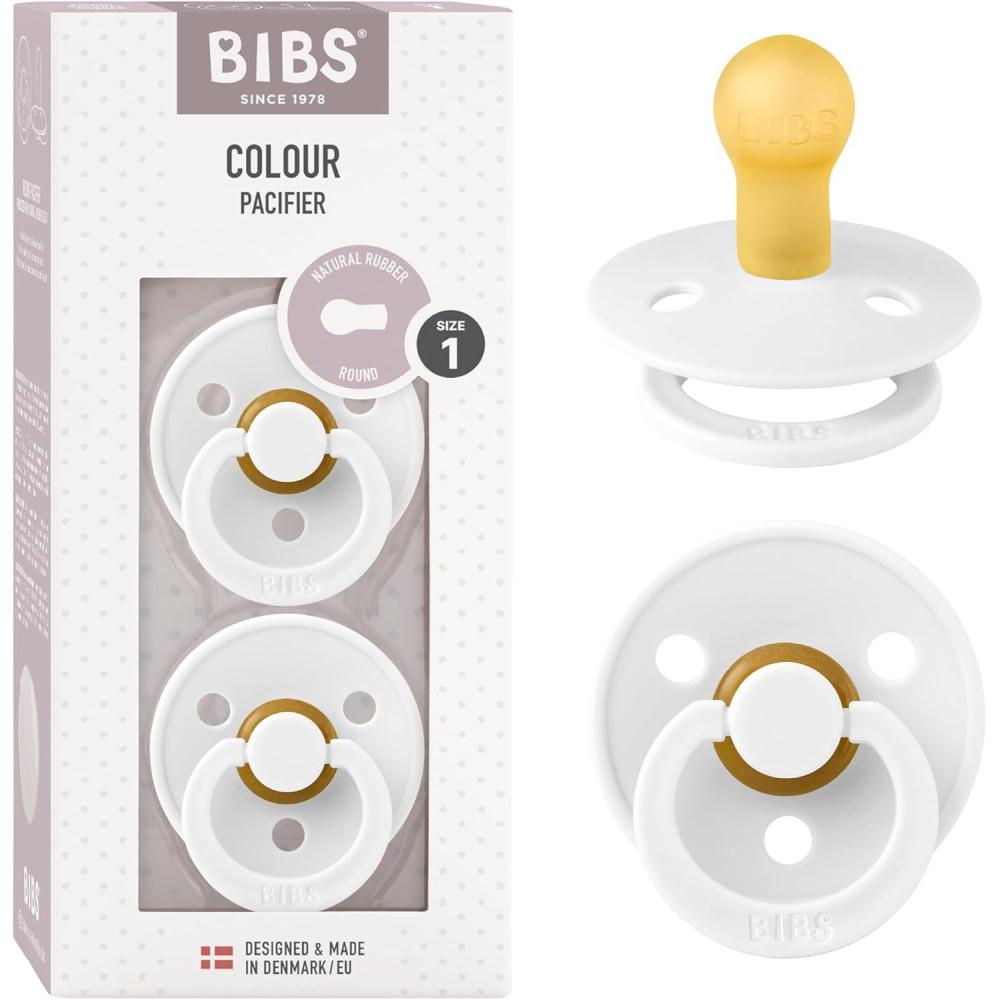 image:imageBibs Pacifiers Color Collection Set of 2 BPAFree Latex Pacifiers Made in Europe Round Nipple Baby PacifierWhite