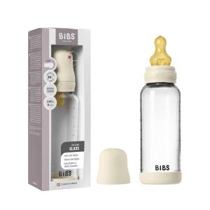image:imageBIBS Baby Glass Bottle 240ml AntiColic Vented Round Natural Rubber Latex Nipple Supports Natural Breastfeeding Medium Flow Complete Set  240 ml Ivory