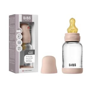 image:imageBIBS Baby Glass Bottle 4 US fl oz  120 ml AntiColic Vented Round Natural Rubber Latex Nipple Supports Natural Breastfeeding Slow Flow Complete Set  Blush