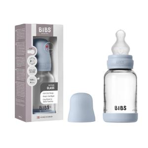 image:imageBIBS Baby Glass Bottle 4 US fl oz  120 ml AntiColic Vented Round Silicone Nipple Supports Natural Breastfeeding Slow Flow Complete Set  Baby BlueBaby Blue
