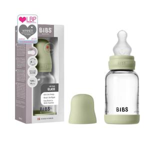 image:imageBIBS Baby Glass Bottle 4 US fl oz  120 ml AntiColic Vented Round Silicone Nipple Supports Natural Breastfeeding Slow Flow Complete Set  Baby BlueSage