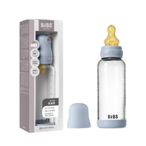 image:imageBIBS Baby Glass Bottle 8 US fl oz  240 ml AntiColic Vented Round Natural Rubber Latex Nipple Supports Natural Breastfeeding Medium Flow Complete Set  Baby Blue