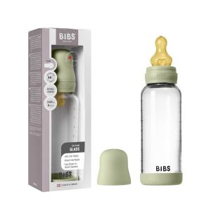 image:imageBIBS Baby Glass Bottle 8 US fl oz  240 ml AntiColic Vented Round Natural Rubber Latex Nipple Supports Natural Breastfeeding Medium Flow Complete Set  Sage