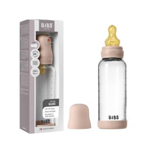 image:imageBIBS Baby Glass Bottle 8 US fl oz  240 ml AntiColic Vented Round Natural Rubber Latex Nipple Supports Natural Breastfeeding Medium Flow Complete Set  Blush