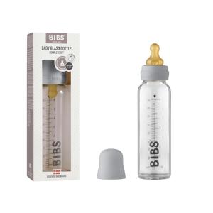 image:imageBIBS Baby Glass Bottle AntiColic Round Natural Rubber Latex Nipple Supports Natural Breastfeeding Complete Set  225 ml Cloud