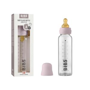 image:imageBIBS Baby Glass Bottle Complete Set 225 ml  BPA Free Natural Rubber  Made in Denmark  SageDusky Lilac