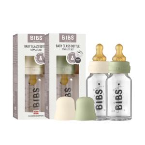 image:imageBIBS Baby Glass Bottle Complete Set 225 ml  BPA Free Natural Rubber  Made in Denmark  SageIvorySage
