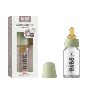 image:imageBIBS Baby Glass Bottle Complete Set 225 ml  BPA Free Natural Rubber  Made in Denmark  SageSage