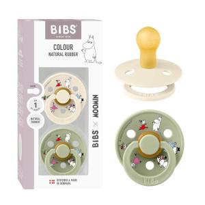 image:imageBIBS Colour Moomins Pacifier 2Pack BPA Free Pacifier Round Nipple Natural Rubber Latex Made in Denmark Size 2 618 Months IvorySageIvory  Sage
