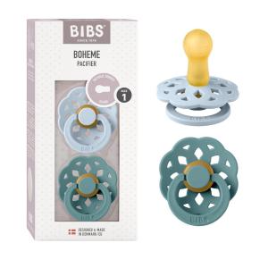 image:imageBIBS Pacifiers 06 Months  Boheme Collection 2Pack  BPAFree Round Nipple  Nautral Rubber Latex  Made in Denmark  VanillaPineBaby Blue  Island Sea