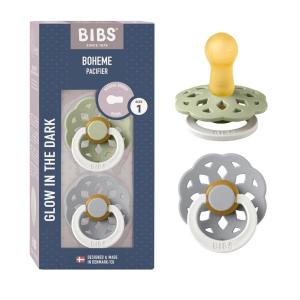 image:imageBIBS Pacifiers 06 Months  Boheme Collection 2Pack  BPAFree Round Nipple  Nautral Rubber Latex  Made in Denmark  VanillaPineSage Glow  Cloud Glow