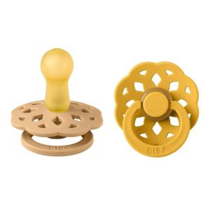 image:imageBIBS Pacifiers 06 Months  Boheme Collection 2Pack  BPAFree Round Nipple  Nautral Rubber Latex  Made in Denmark  VanillaPineSand  Honey Bee