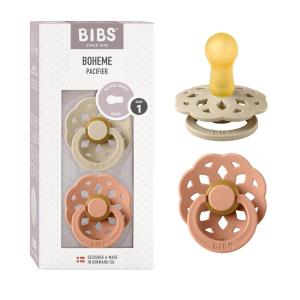 image:imageBIBS Pacifiers 06 Months  Boheme Collection 2Pack  BPAFree Round Nipple  Nautral Rubber Latex  Made in Denmark  VanillaPineVanilla  Peach