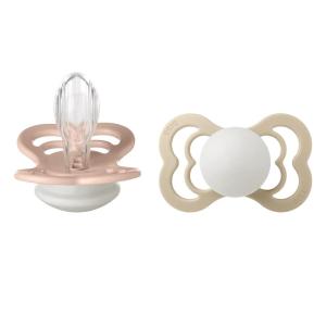 image:imageBIBS Supreme Baby Pacifier 2Pack  Made in Denmark  BPA Free Dummy Soother Symmetrical Nipple Silicone Size 1 06 Months CloudSteel BlueBlush NightVanilla Night