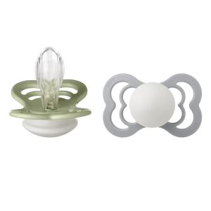 image:imageBIBS Supreme Baby Pacifier 2Pack  Made in Denmark  BPA Free Dummy Soother Symmetrical Nipple Silicone Size 1 06 Months CloudSteel BlueSage GlowCloud Glow