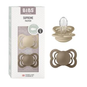 image:imageBIBS Supreme Baby Pacifier 2Pack  Made in Denmark  BPA Free Dummy Soother Symmetrical Nipple Silicone Size 1 06 Months CloudSteel BlueVanillaDark Oak